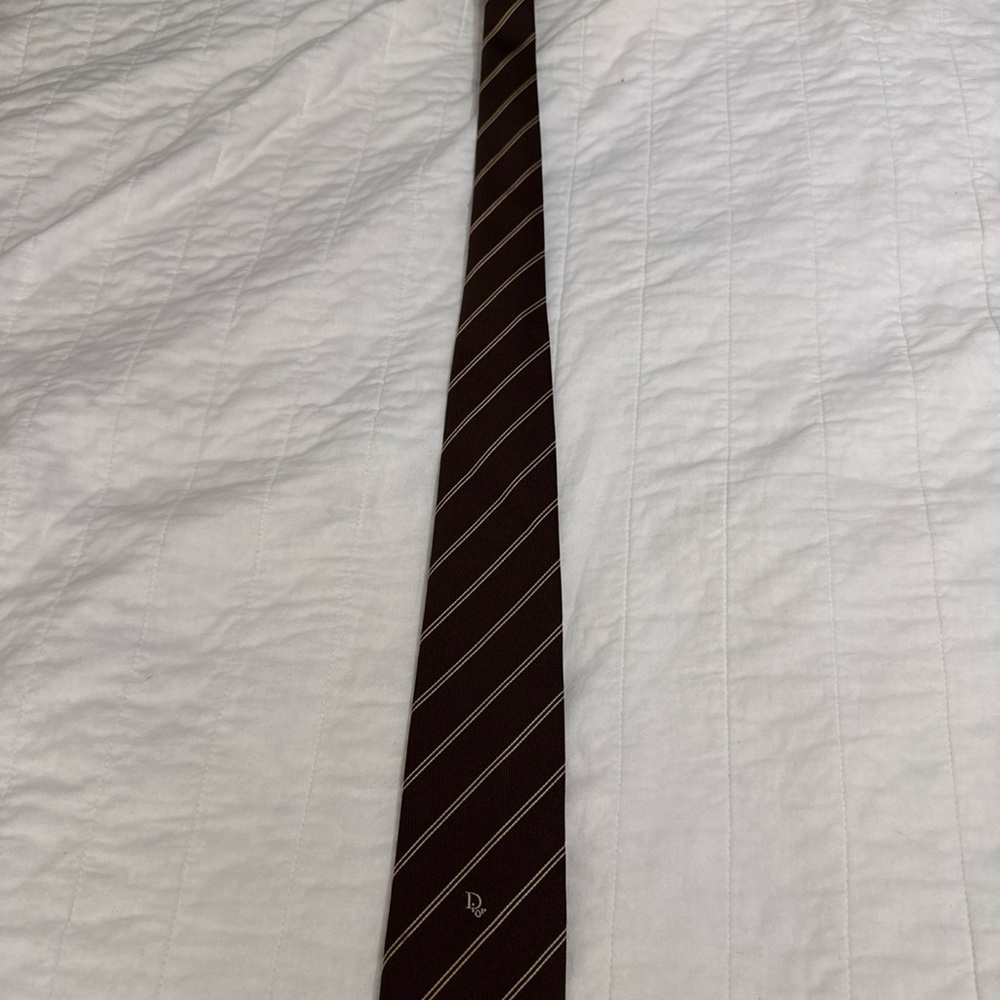 Dior Brown Silk Tie with Diagonal Pinstripes
